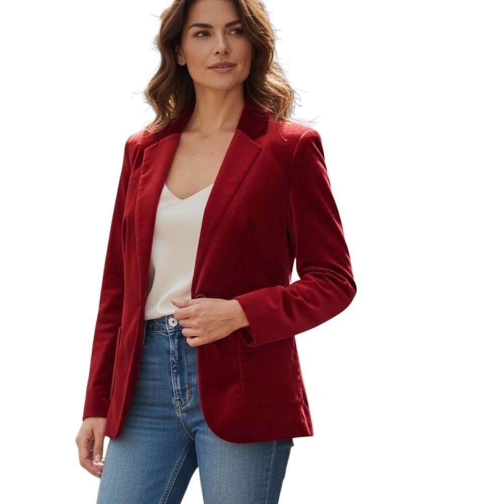 VTG Red Velvet Tailored Blazer Jacket Sz SP Lined One Button Romantic Classic